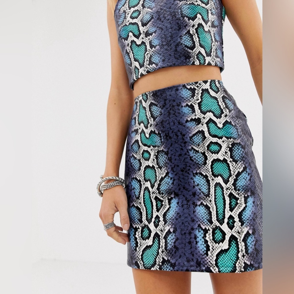 Milk It Vintage mini skirt in faux snakeskin two-piece MEDIUM